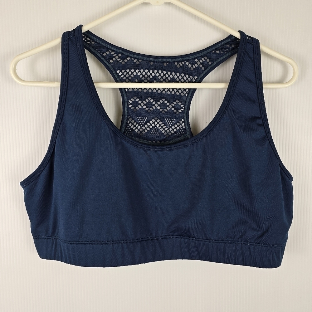 ZYIA Womens Navy Racerback Bomber Sports Bra With Lace Back Detail Size XXL